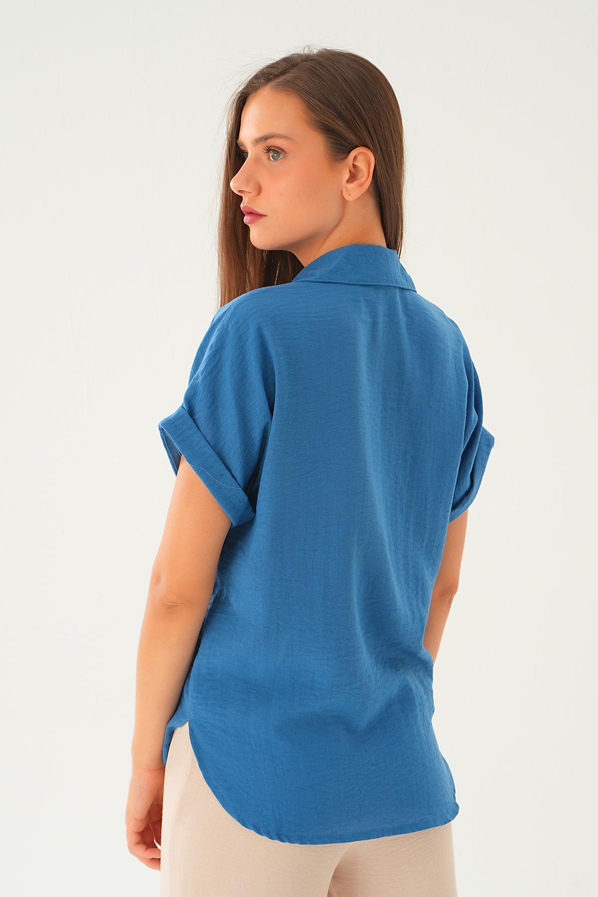 İndigo Cep Detay Bluz 108801-1 - 5