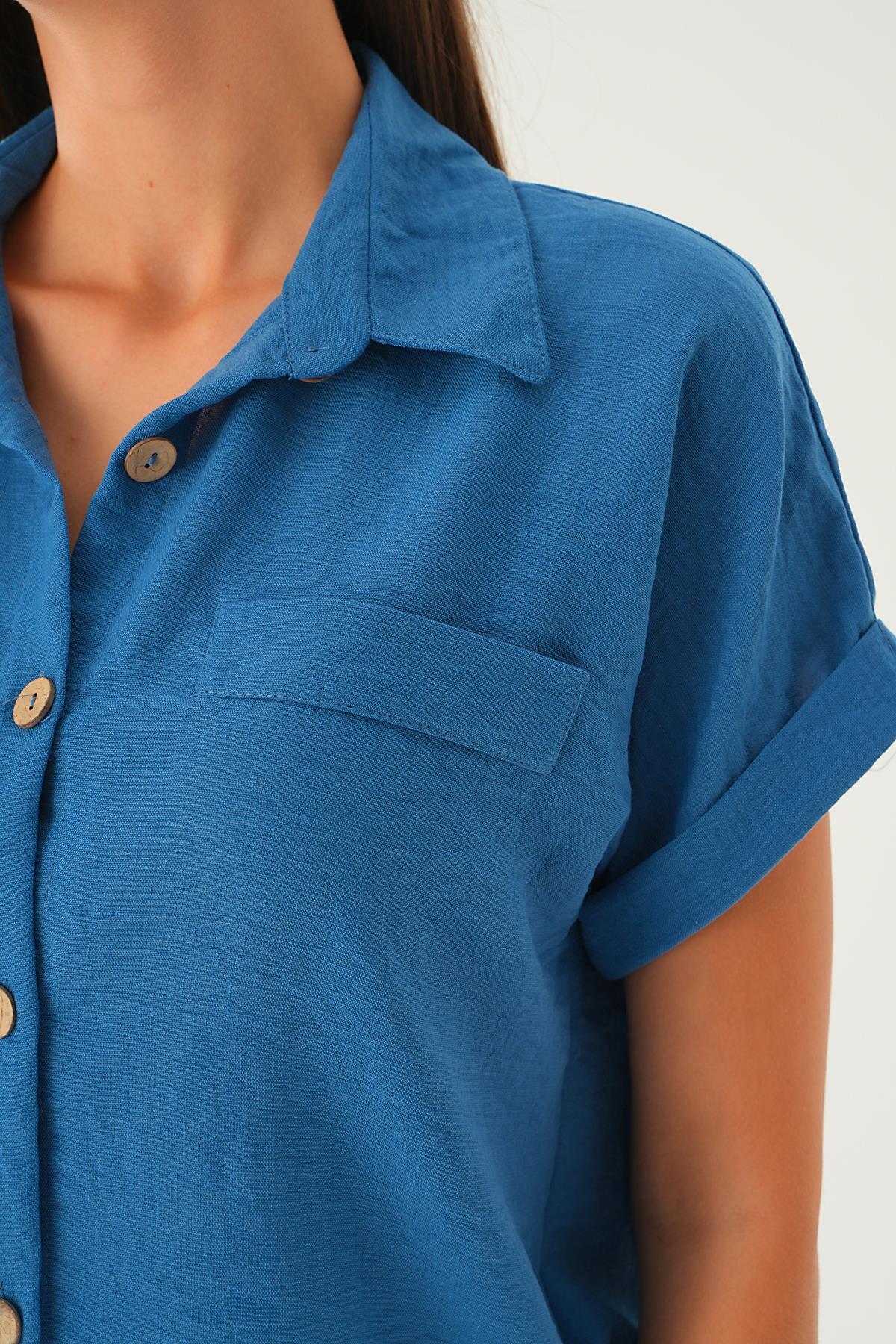 İndigo Cep Detay Bluz 108801-1 - 6