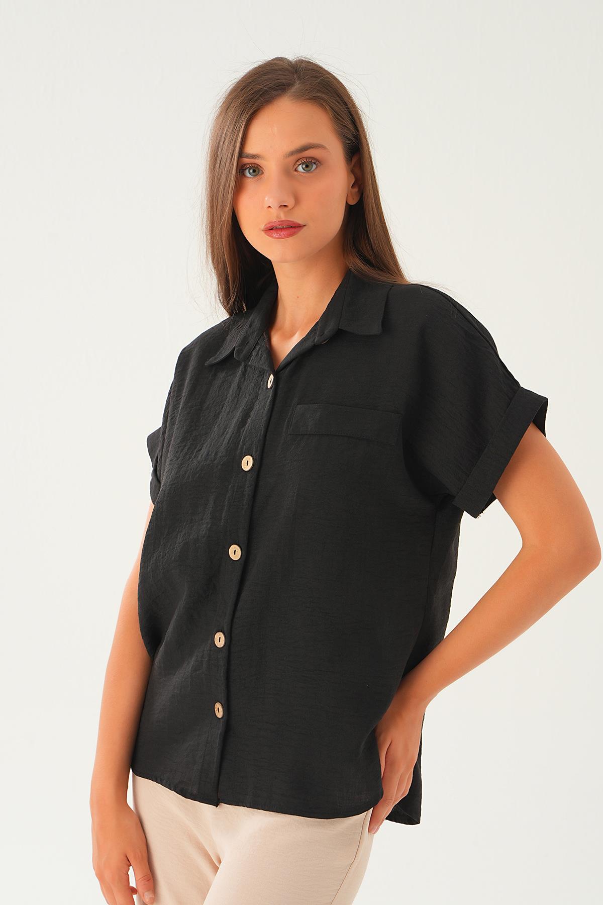 Siyah Cep Detay Bluz 108801-1 