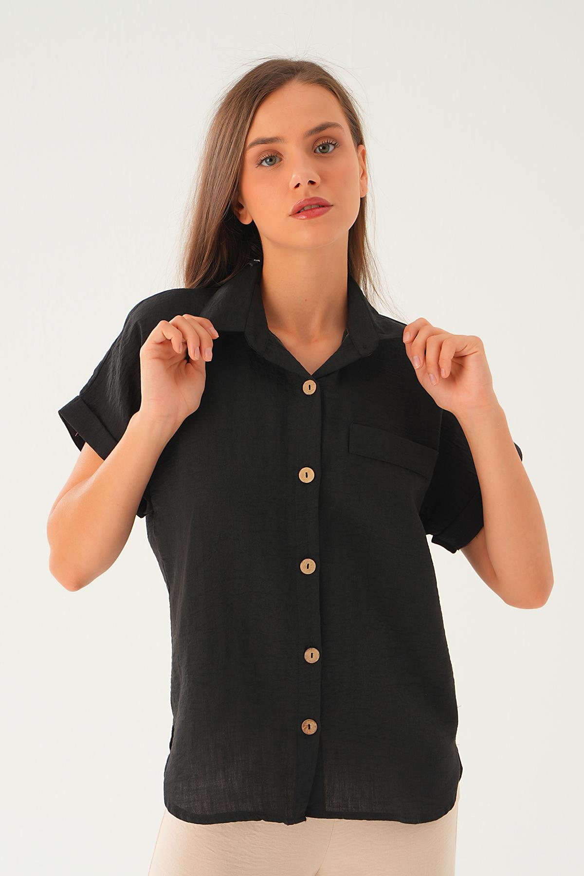 Siyah Cep Detay Bluz 108801-1 - 2