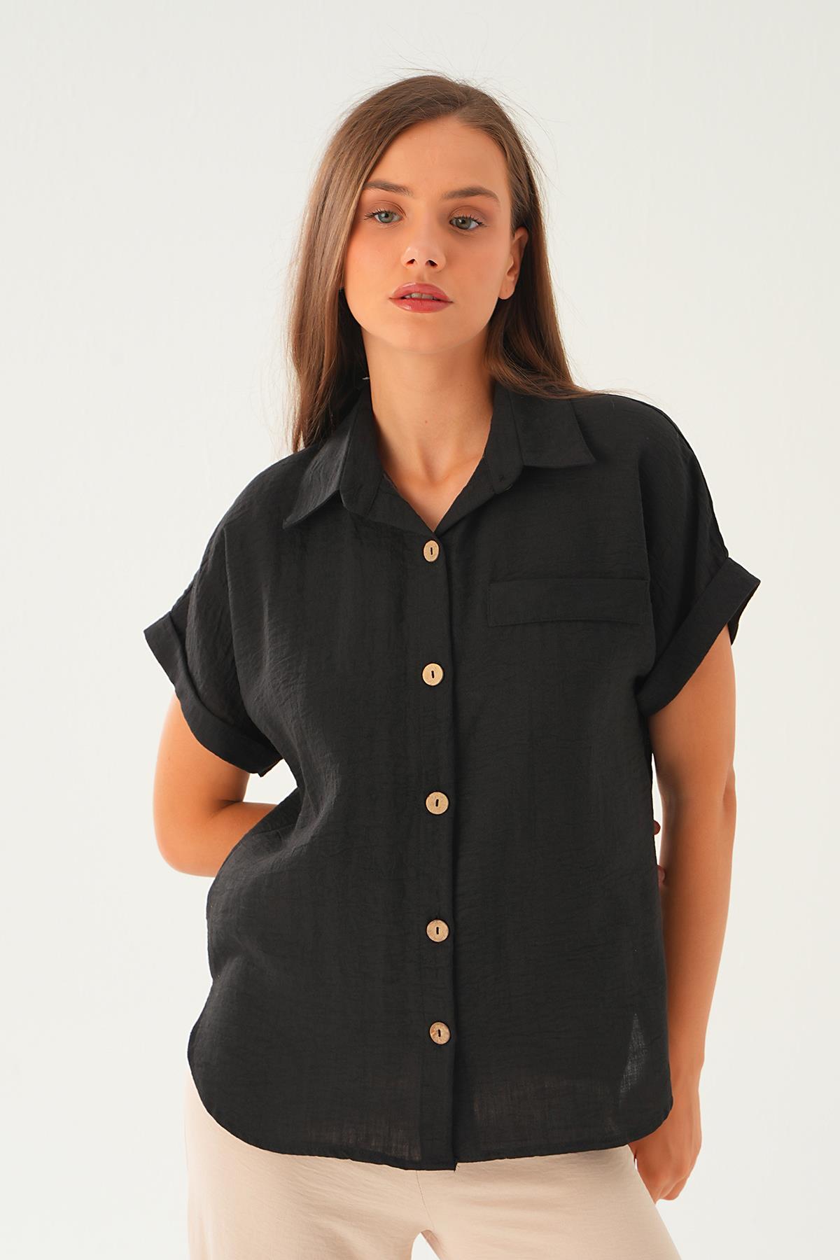 Siyah Cep Detay Bluz 108801-1 - 3