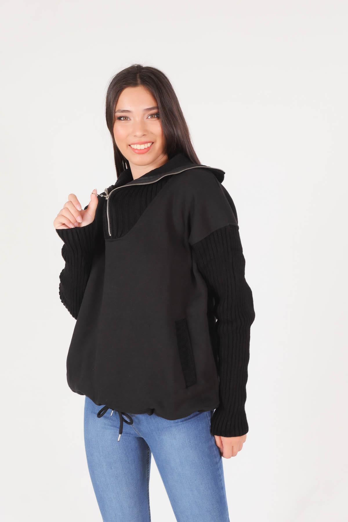 Siyah Triko Detay Sweat 1089 - 1