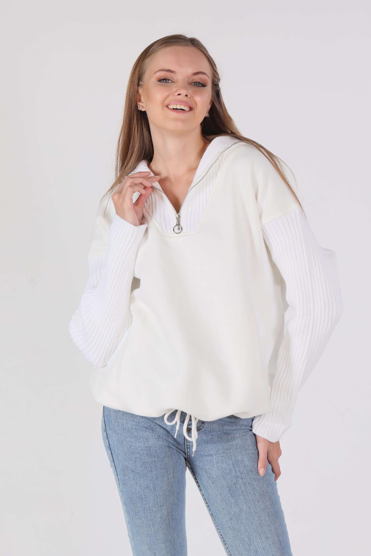 Ekru Triko Detay Sweat 1089 