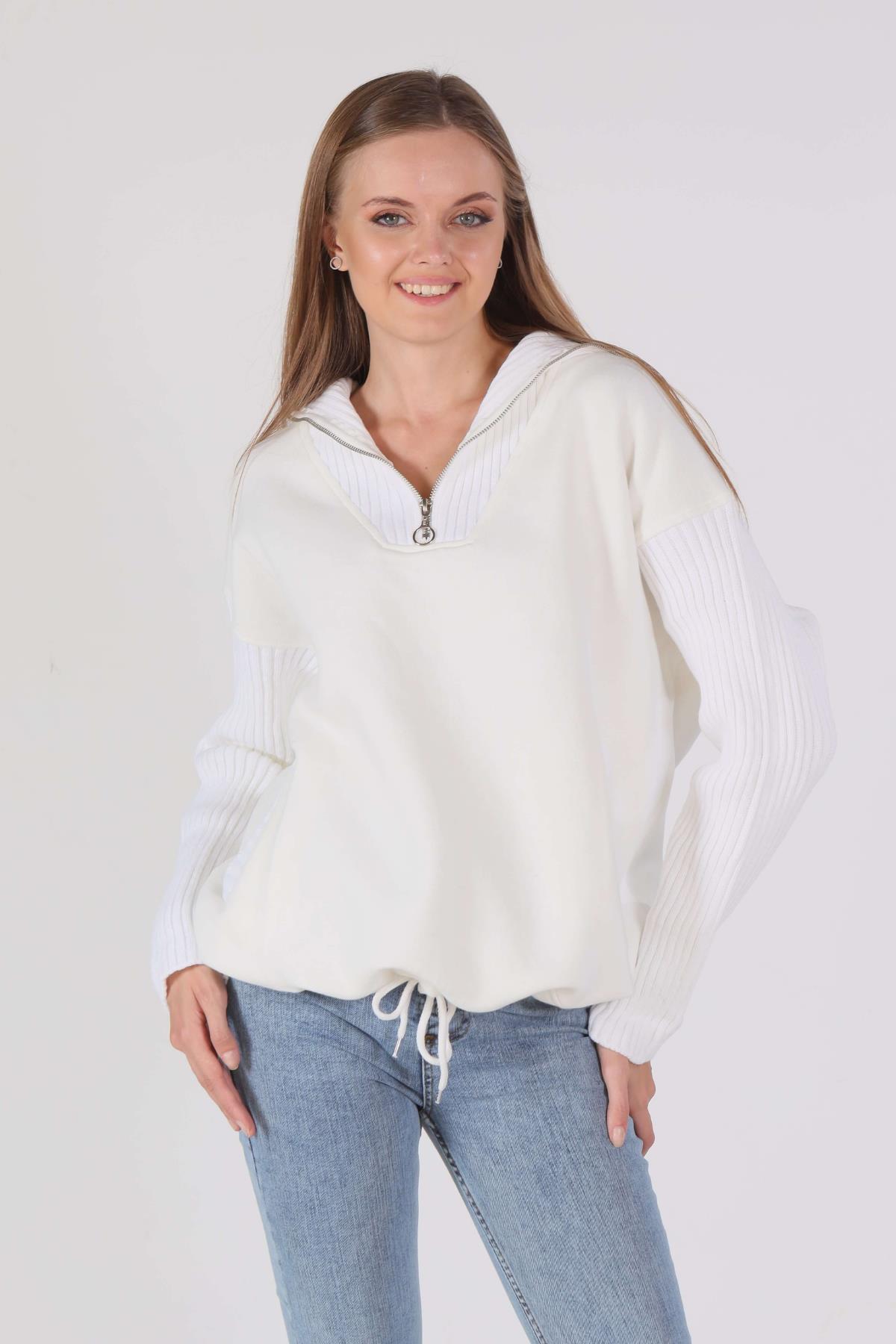 Ekru Triko Detay Sweat 1089 - 2