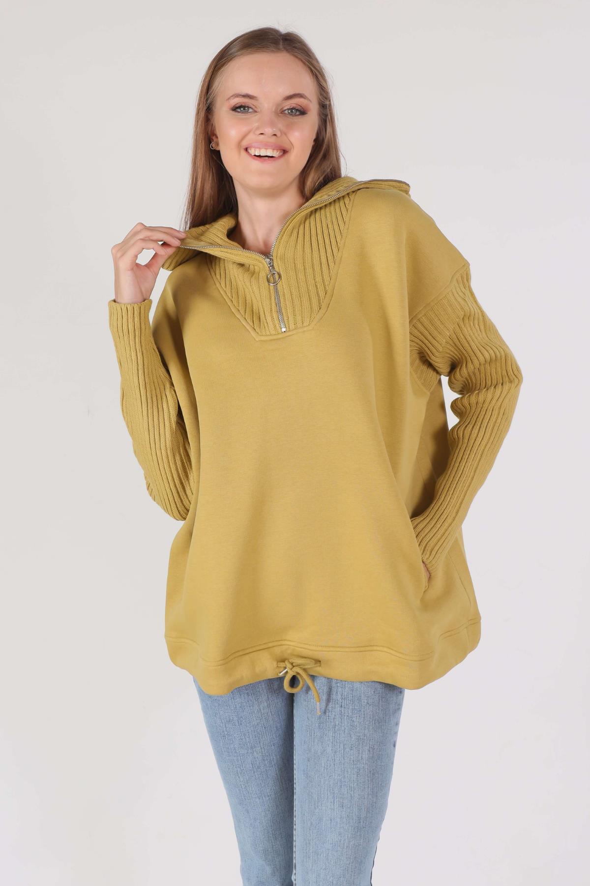 Yağ Yeşili Triko Detay Sweat 1089 - 1