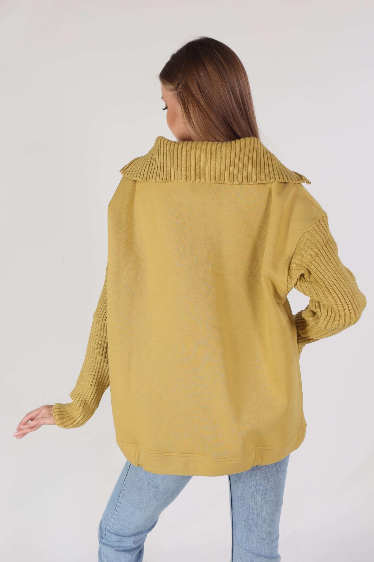 Yağ Yeşili Triko Detay Sweat 1089 - 2