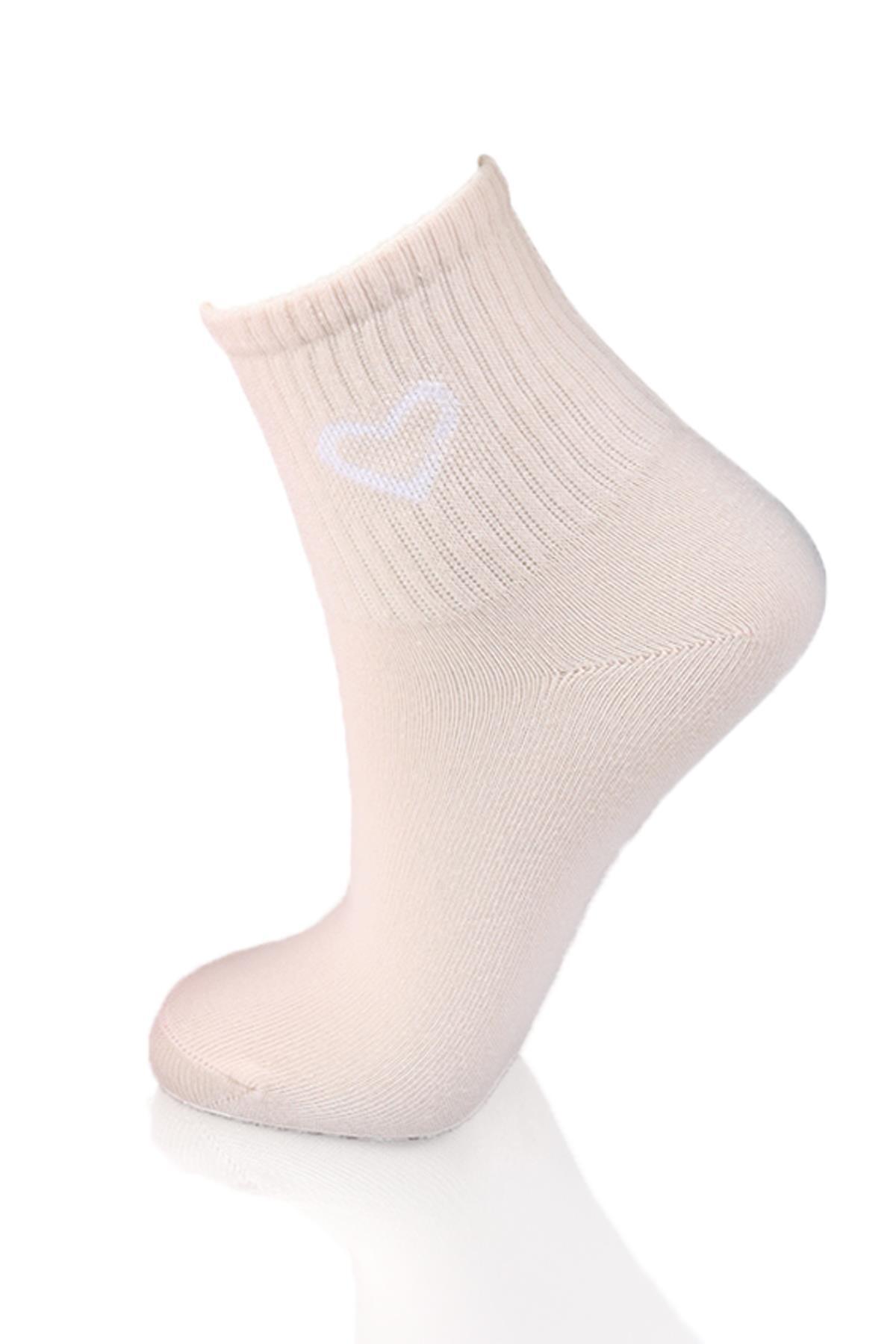 1100 3'lü Kalp Detay Tenis Yarım Konç Çorap Pembe-Mavi-Bej - RAYS