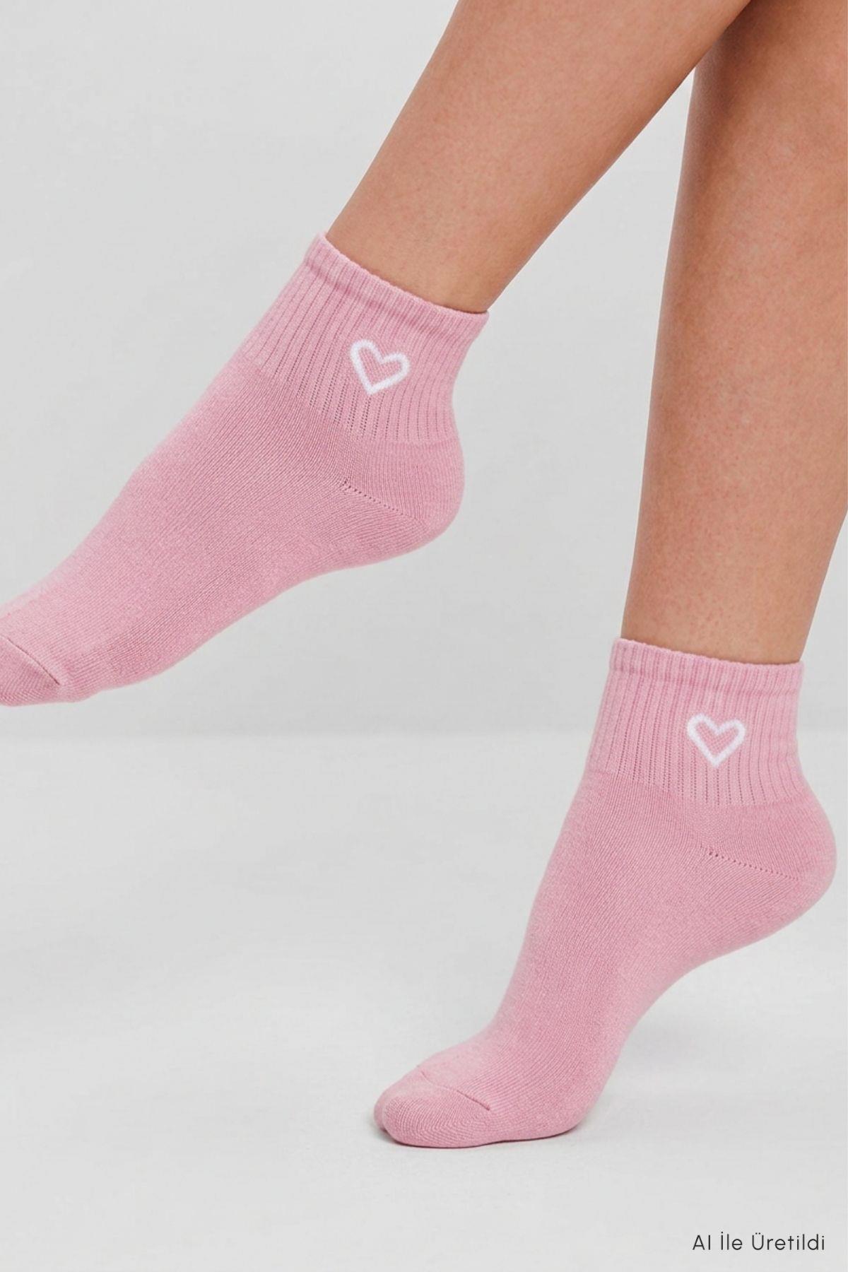 3'lü Kalp Detay Tenis Yarım Konç Çorap 1100 Pembe-Mavi-Bej - RAYS