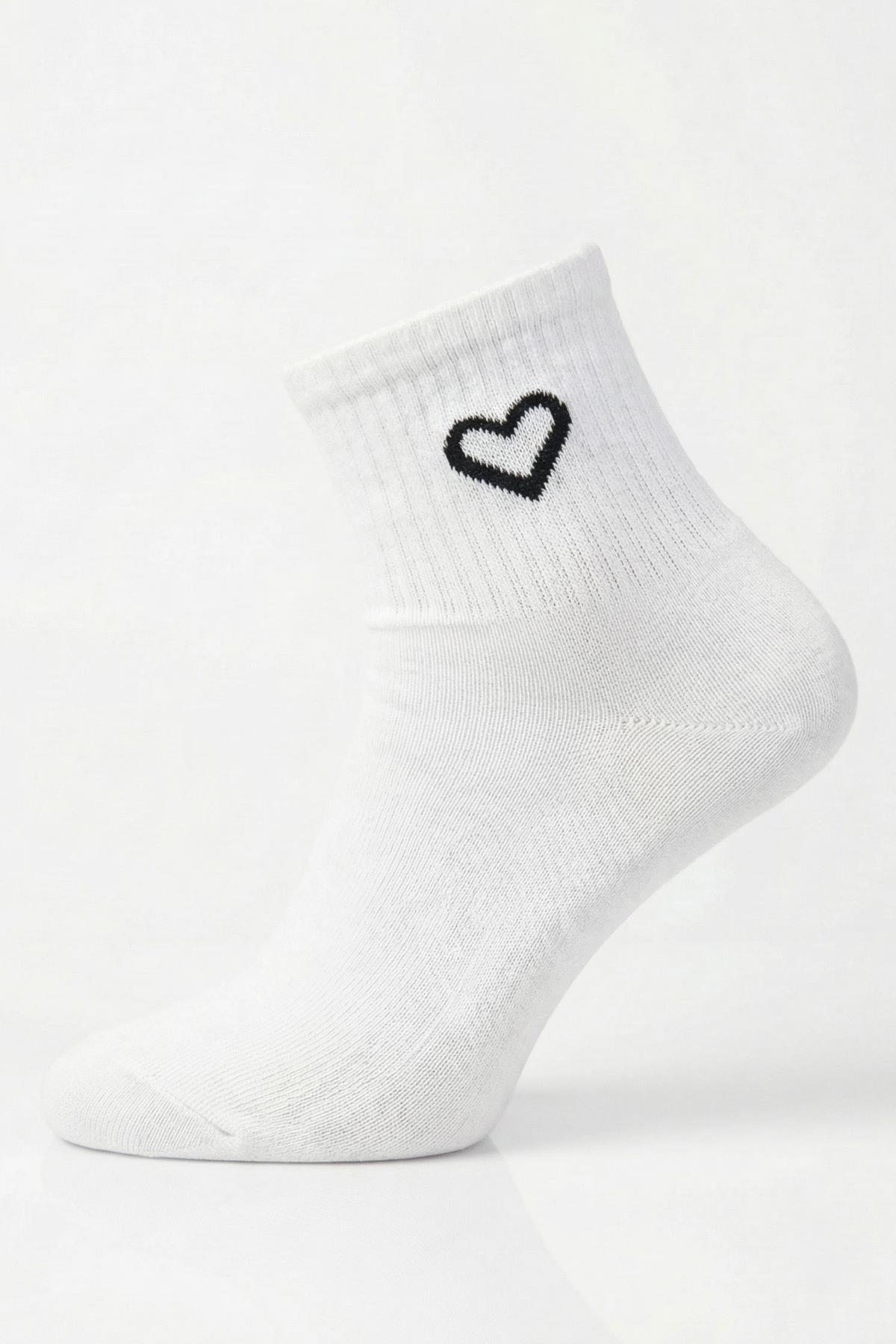 1100 3'lü Kalp Detay Tenis Yarım Konç Çorap Siyah-Beyaz-Gri - 4