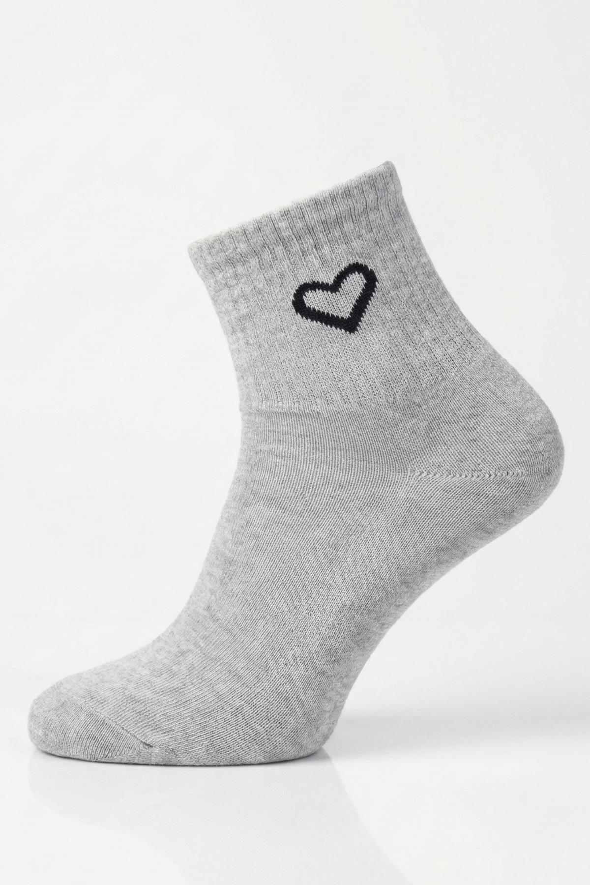 Siyah-Beyaz-Gri 3'lü Kalp Detay Tenis Yarım Konç Çorap 1100 - RAYS