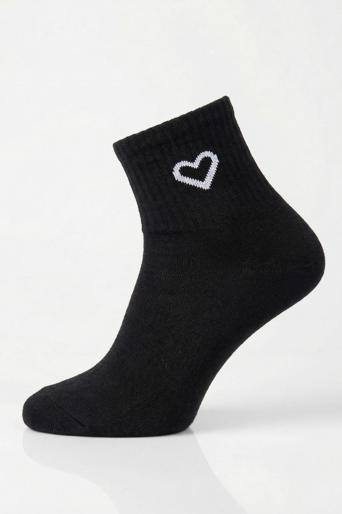 Siyah-Beyaz-Gri 3'lü Kalp Detay Tenis Yarım Konç Çorap 1100 - RAYS