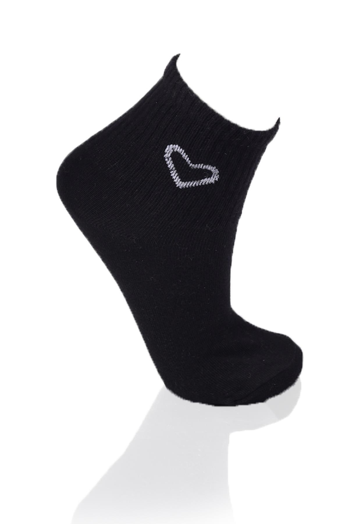 1100 3'lü Kalp Detay Tenis Yarım Konç Çorap Siyah-Beyaz-Gri - RAYS