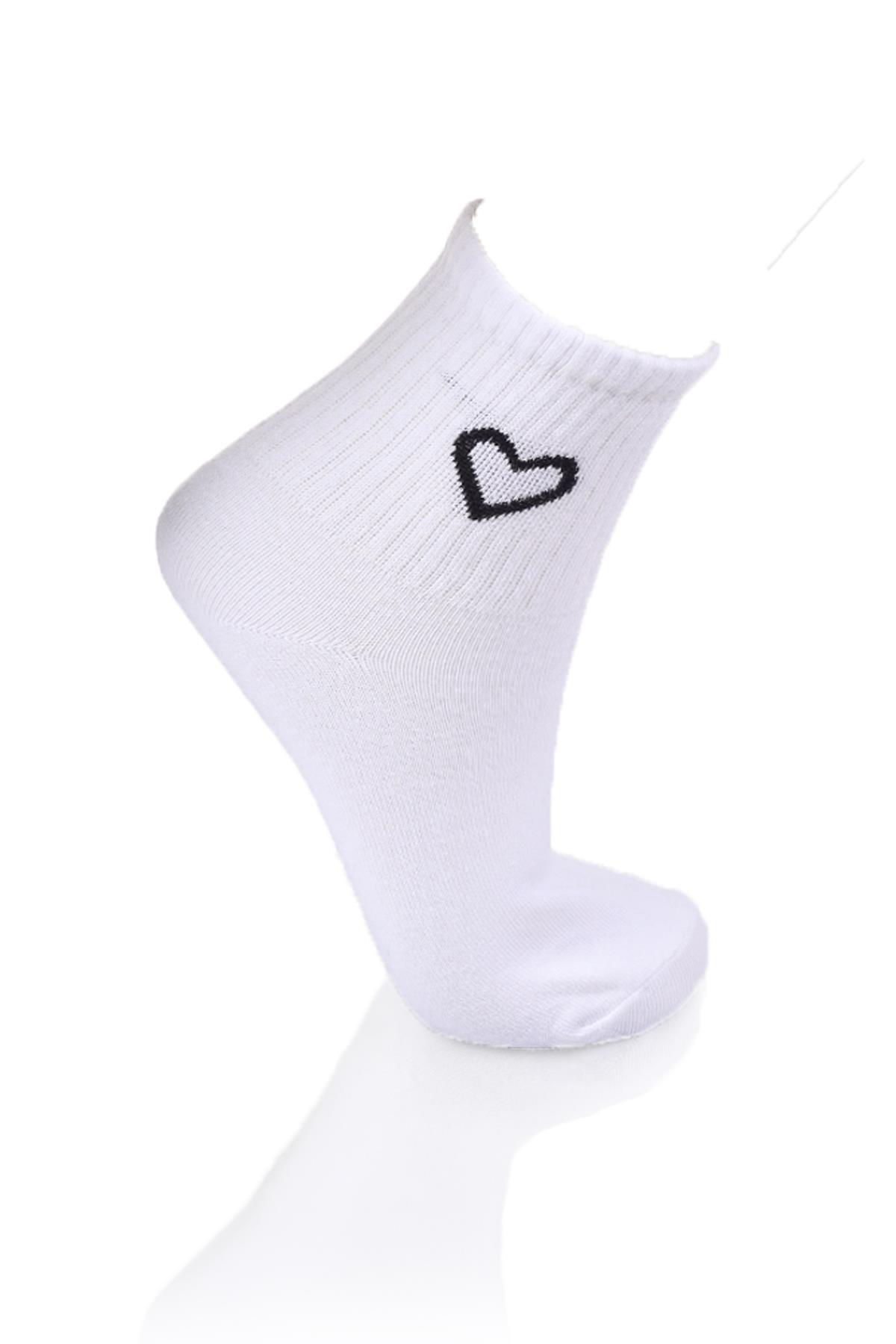 1100 3'lü Kalp Detay Tenis Yarım Konç Çorap Siyah-Beyaz-Gri - RAYS