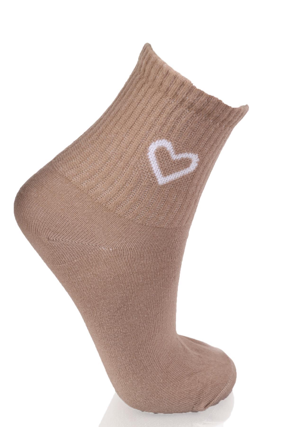 1100 3'lü Kalp Detay Tenis Yarım Konç Çorap Vizon-Taş-Kahve - RAYS