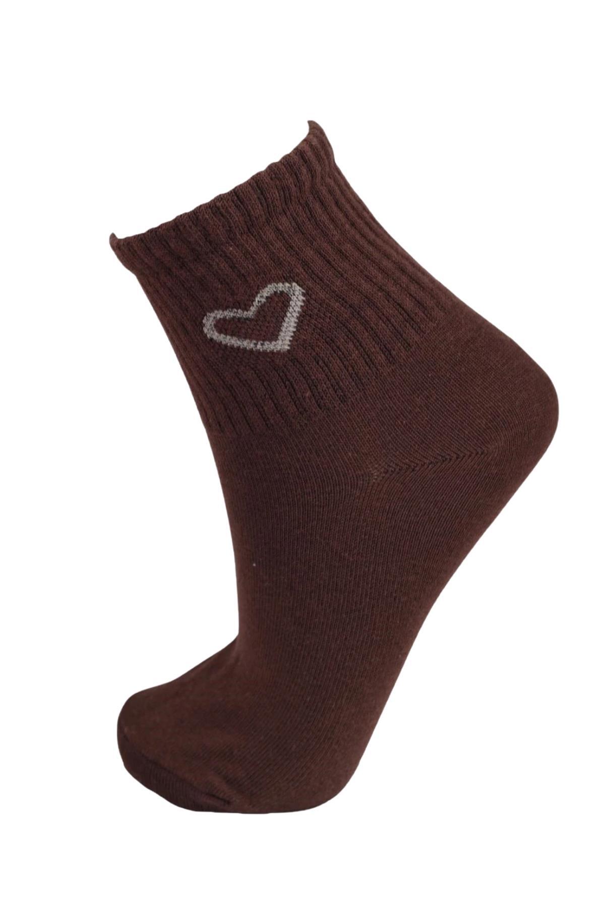 1100 3'lü Kalp Detay Tenis Yarım Konç Çorap Vizon-Taş-Kahve - 5