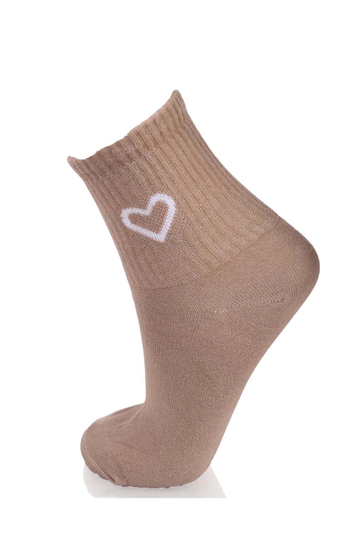 Vizon-Taş-Kahve 3'lü Kalp Detay Tenis Yarım Konç Çorap 1100 - 3