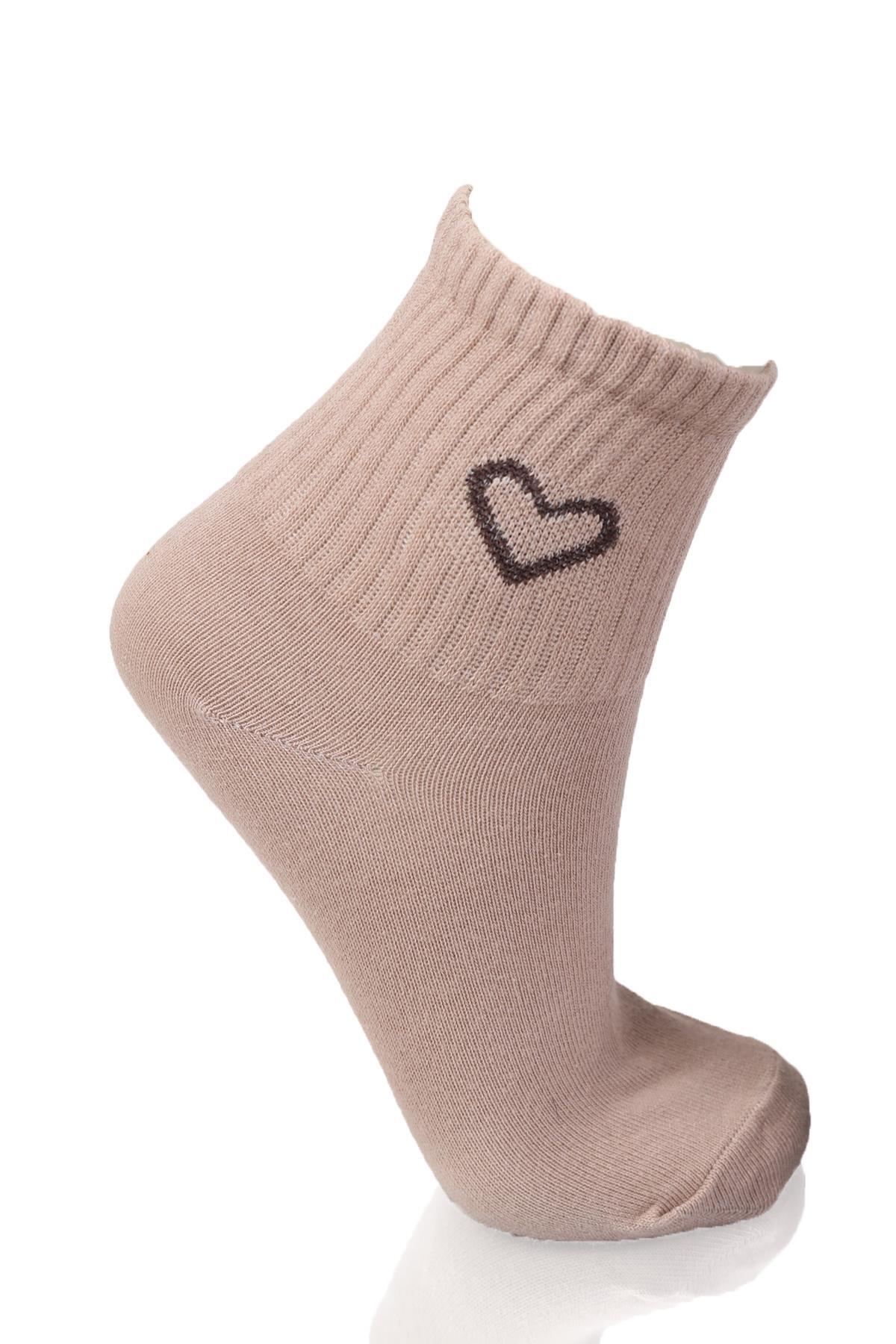 1100 3'lü Kalp Detay Tenis Yarım Konç Çorap Vizon-Taş-Kahve - 2