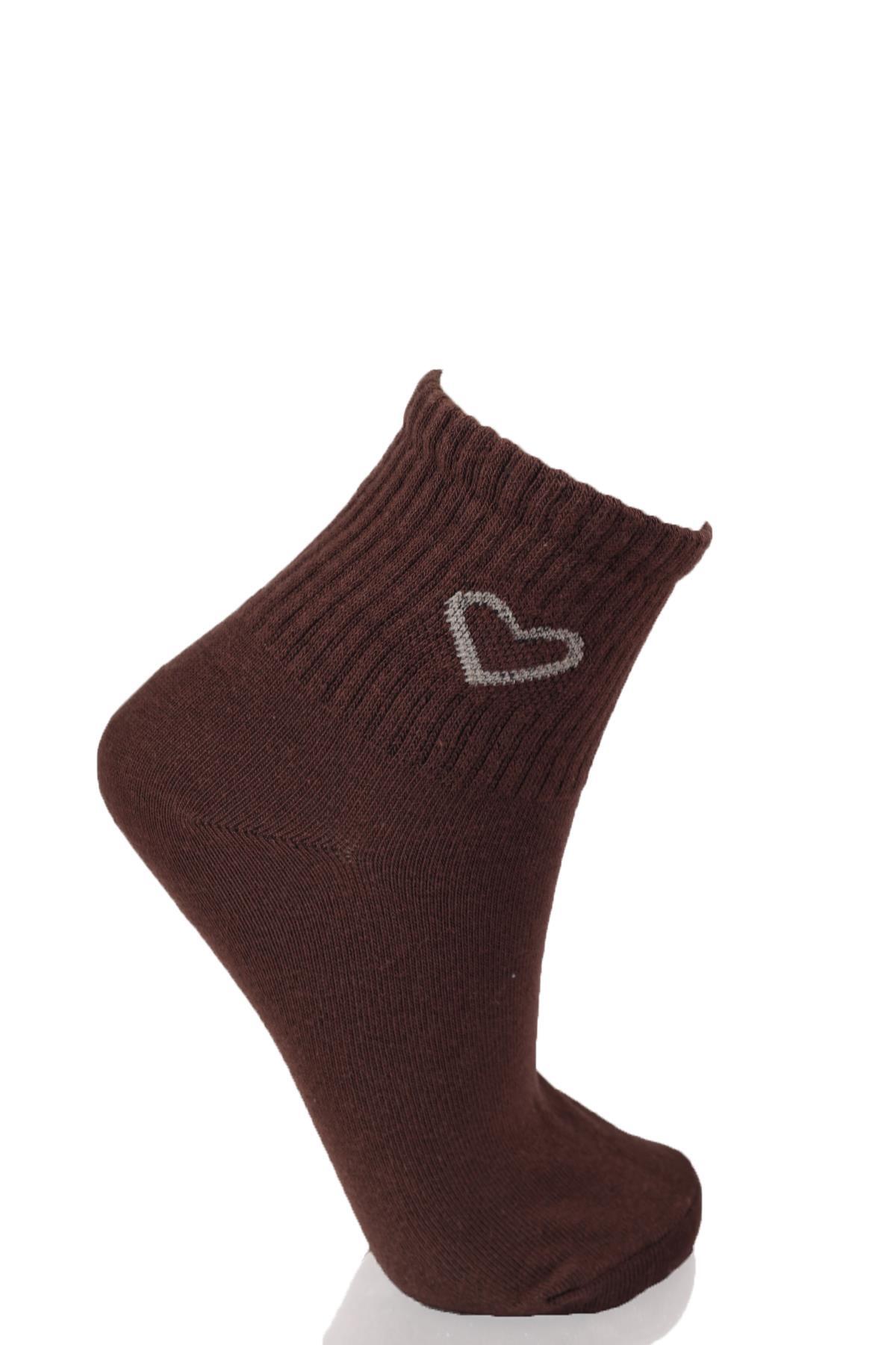 1100 3'lü Kalp Detay Tenis Yarım Konç Çorap Vizon-Taş-Kahve - 3