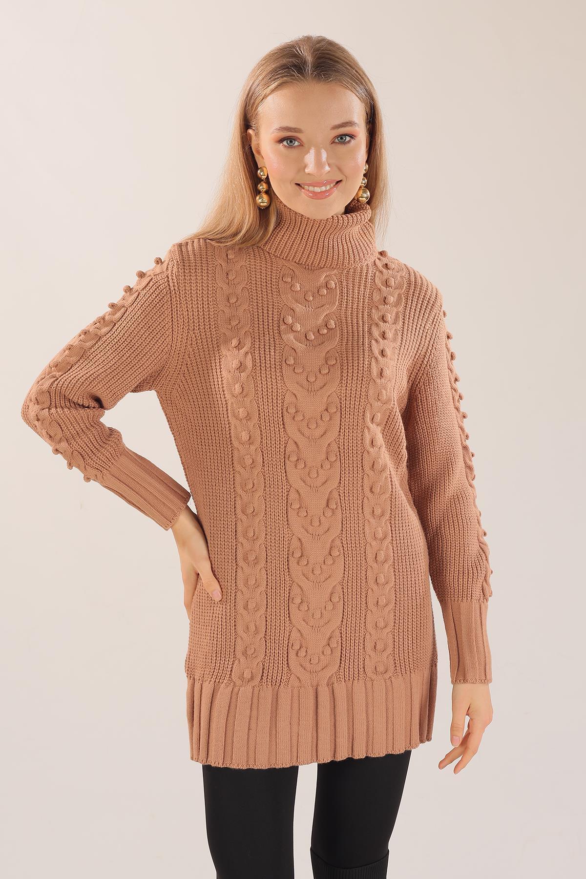 Camel Örgü Detay Boğazlı Kazak 11002 - 3