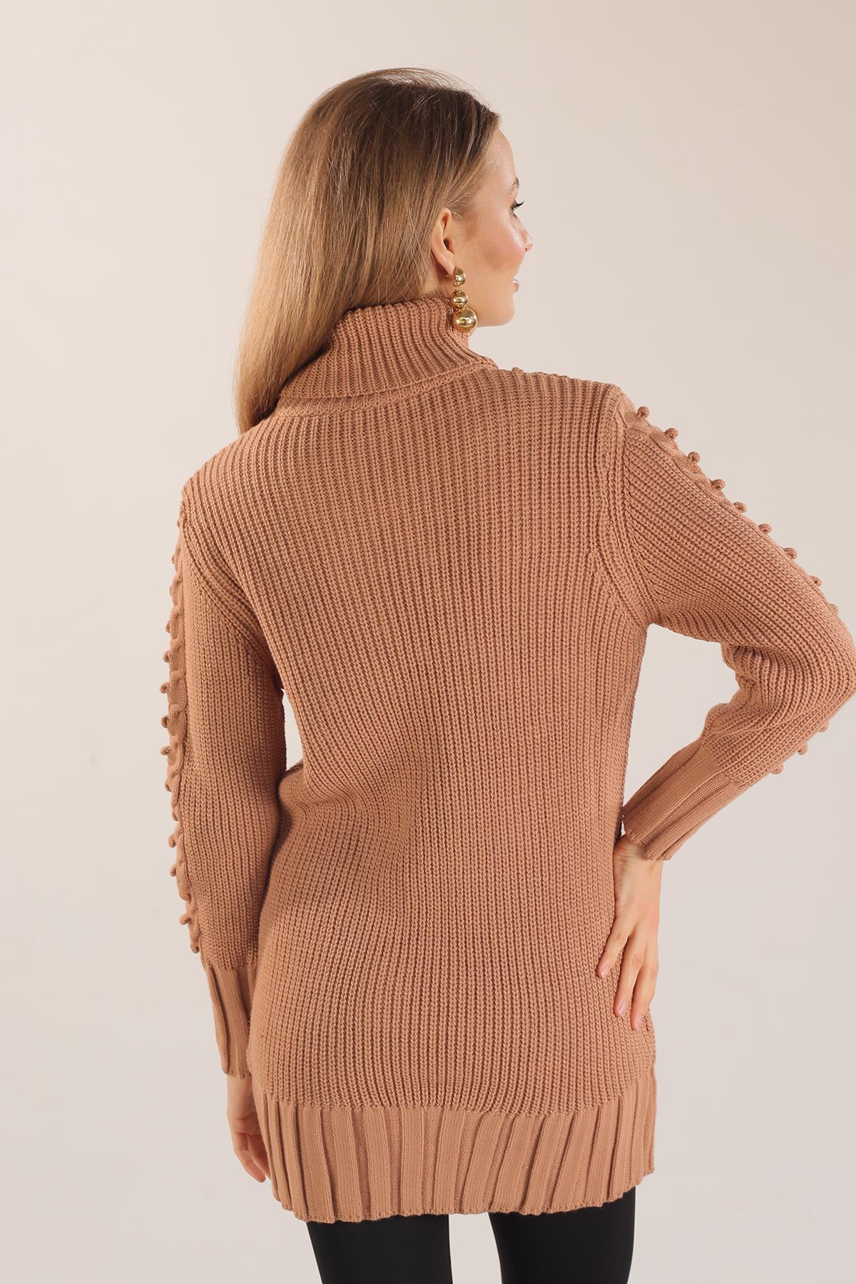 Camel Örgü Detay Boğazlı Kazak 11002 - 6