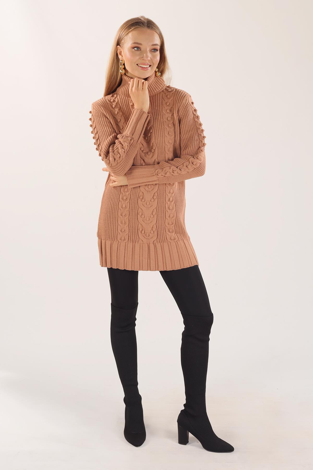 Camel Örgü Detay Boğazlı Kazak 11002 - 8