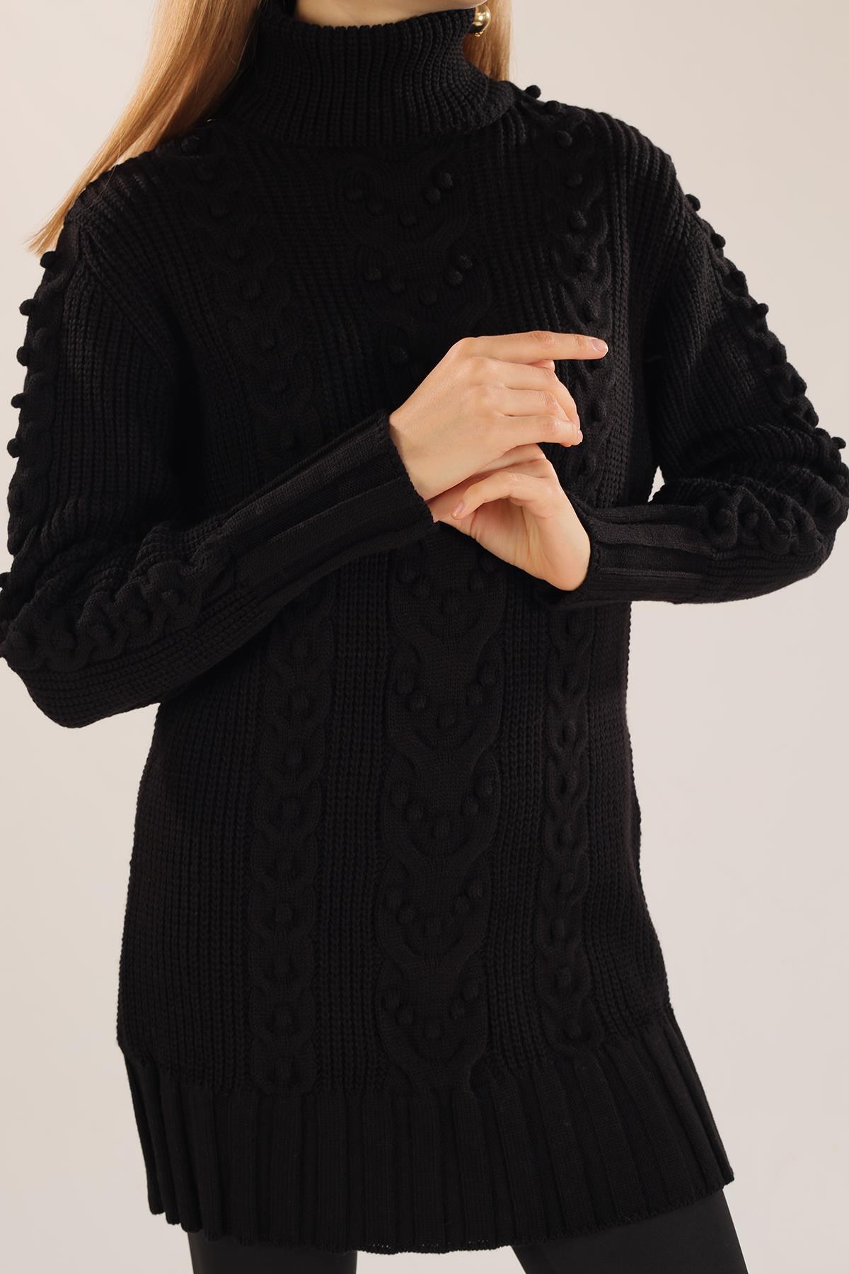 11002 Örgü Detay Boğazlı Kazak Siyah - 7