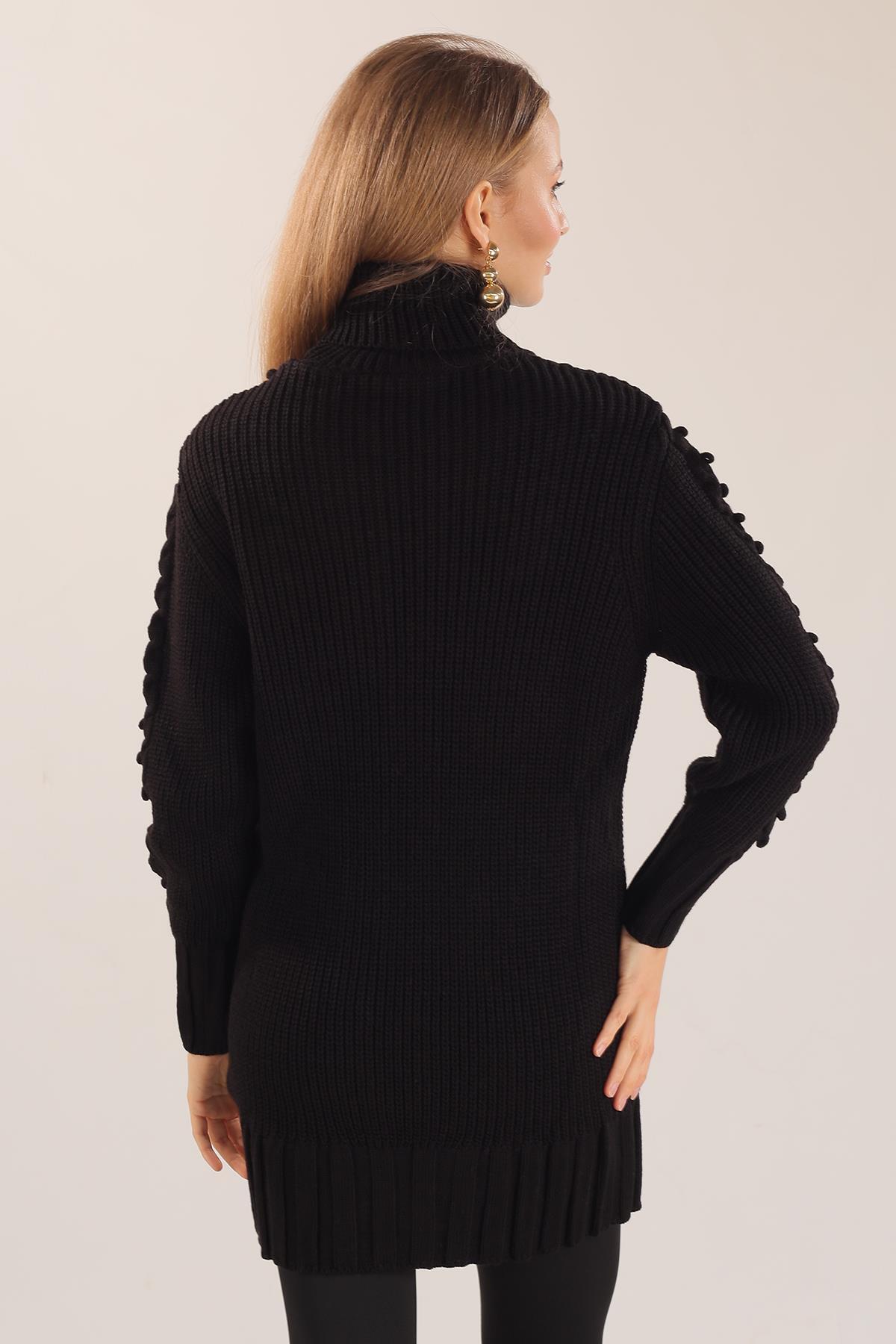 Siyah Örgü Detay Boğazlı Kazak 11002 - 5