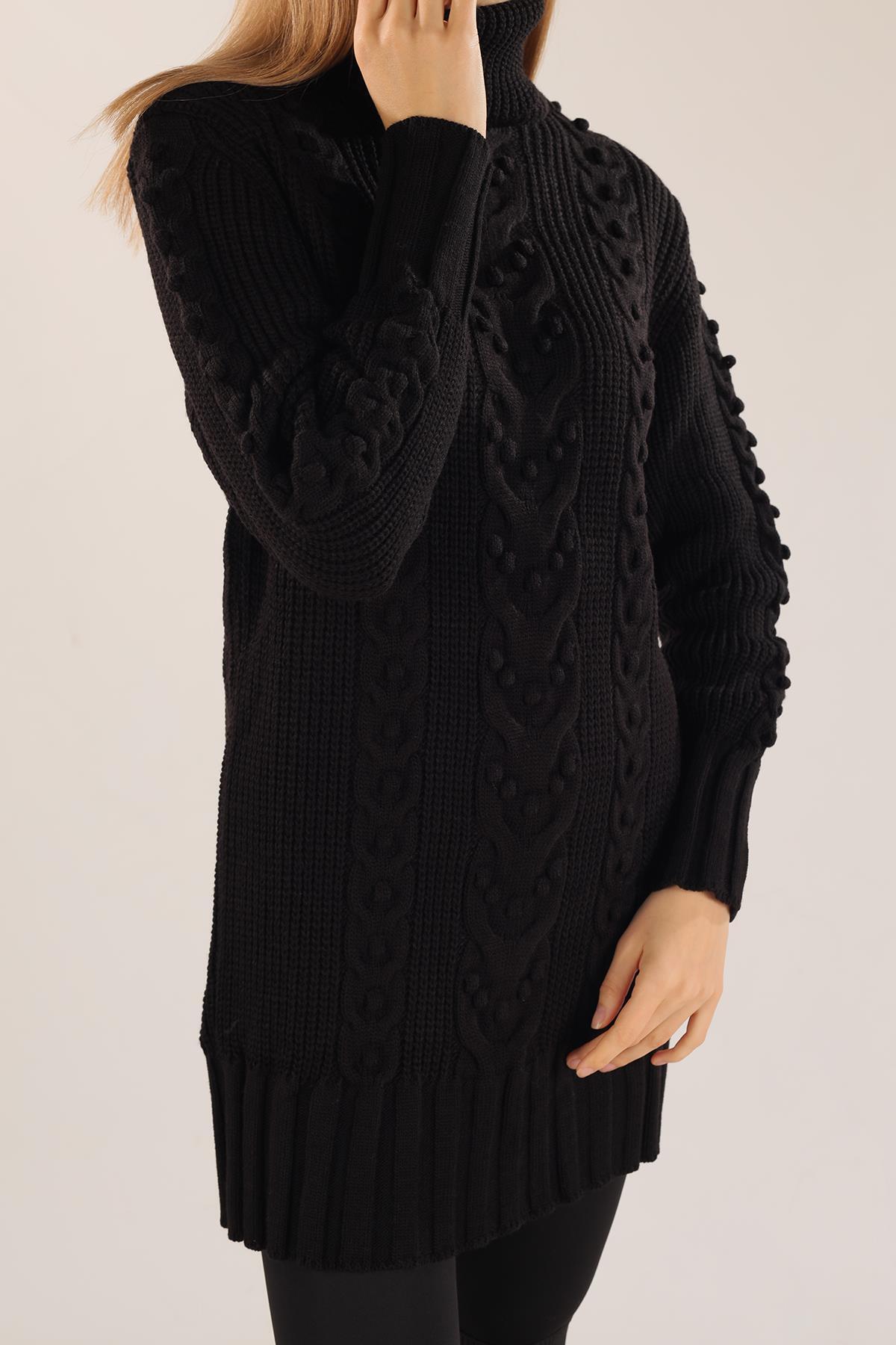 Siyah Örgü Detay Boğazlı Kazak 11002 - 8