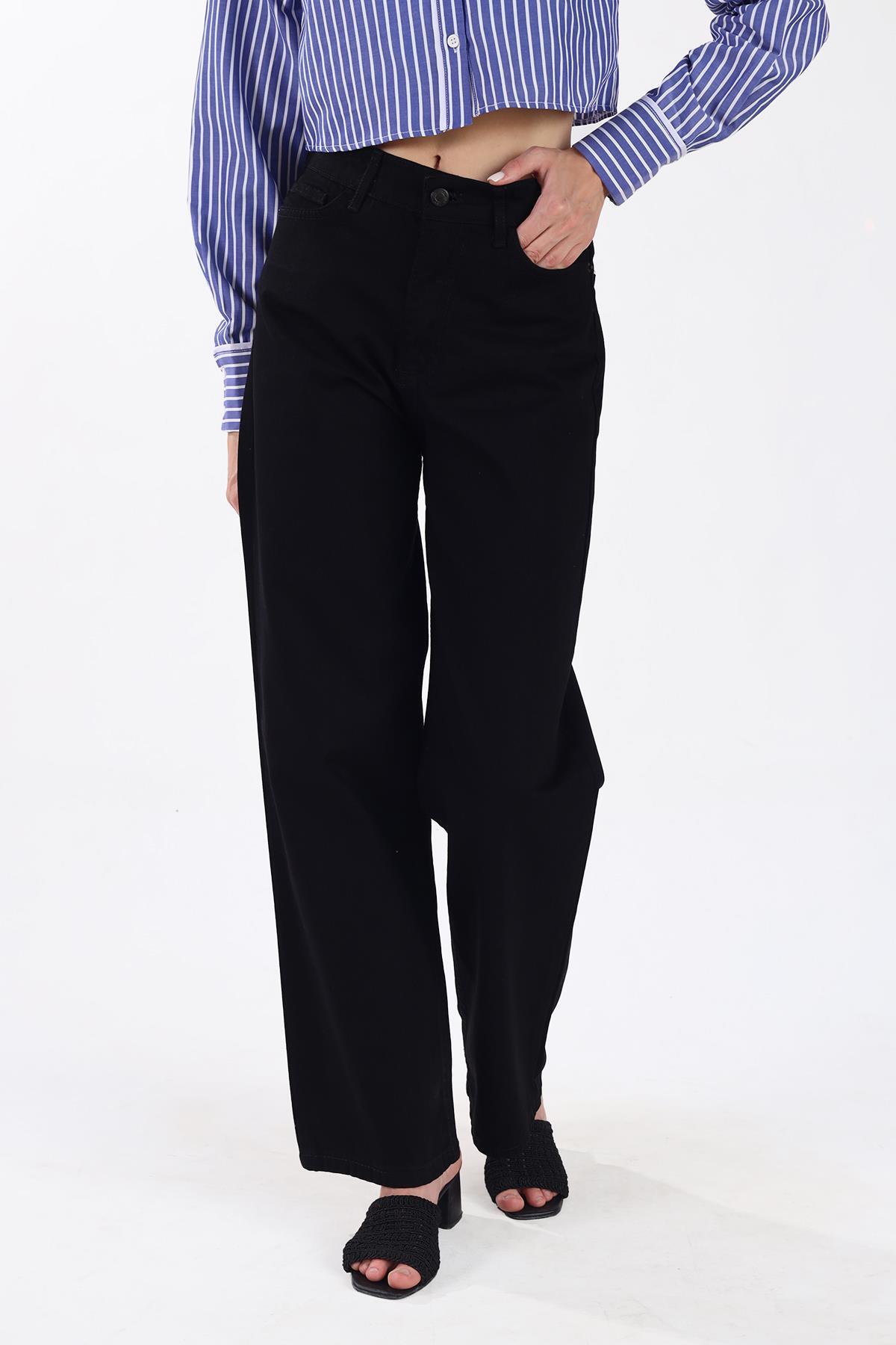 Siyah Bol Paça Kot Pantolon 11107 - 7