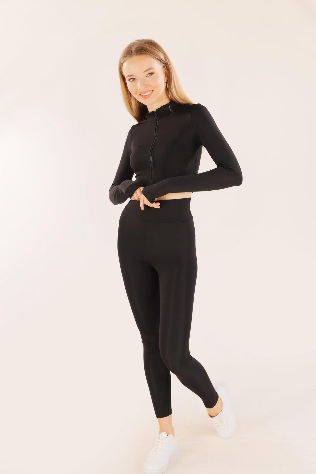 11009 Fermuarlı Hırka Tayt Takım Siyah - 2