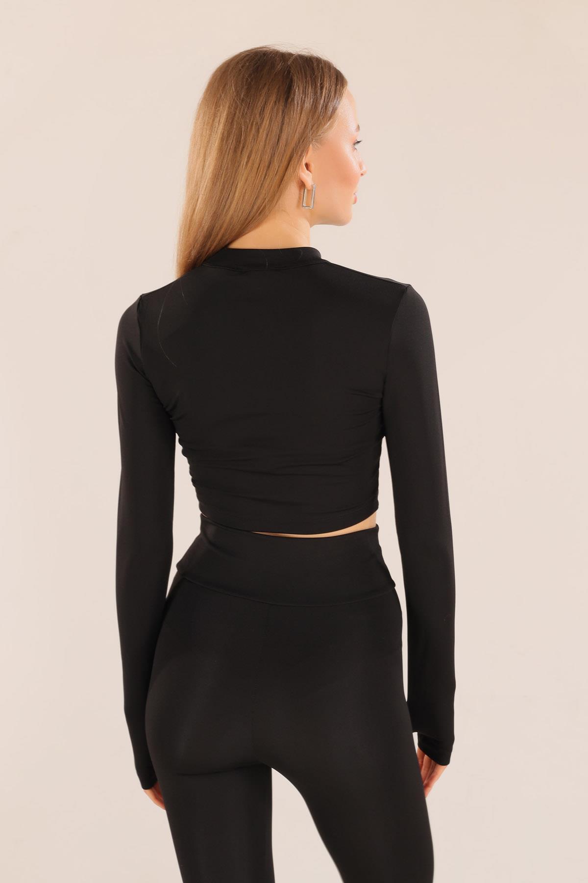 11009 Fermuarlı Hırka Tayt Takım Siyah - 6