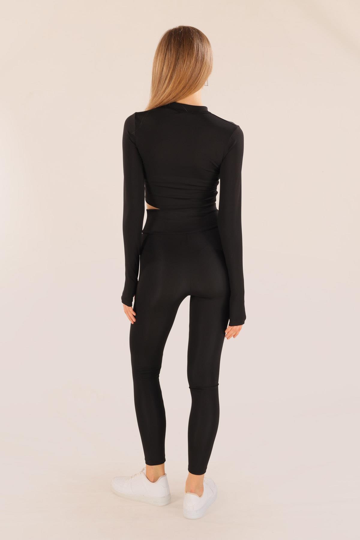 11009 Fermuarlı Hırka Tayt Takım Siyah - 7