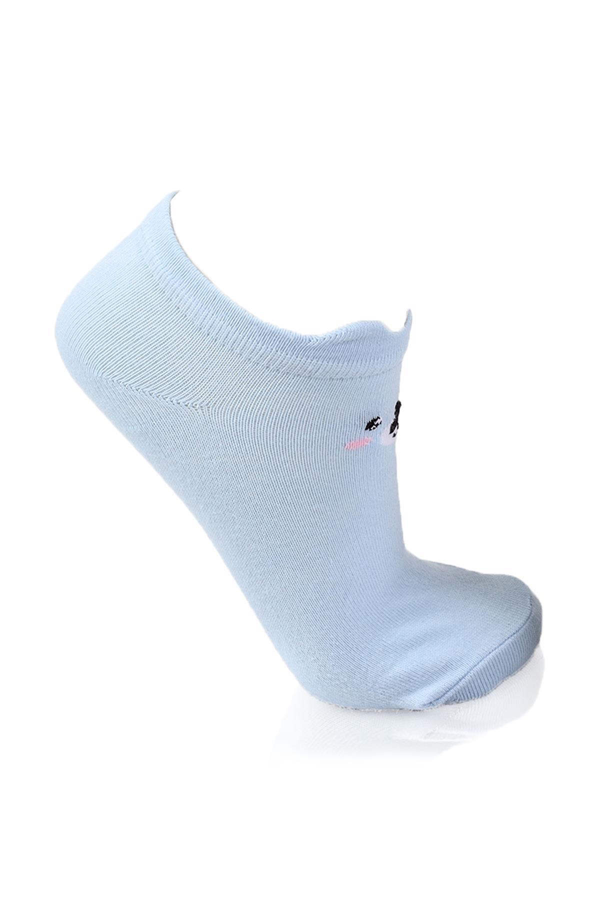 1101 Üç Boyutlu 3'lü Patik Çorap Beyaz-Gri-Mavi - 2