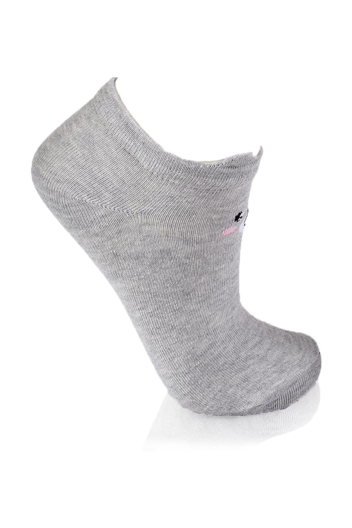 1101 Üç Boyutlu 3'lü Patik Çorap Beyaz-Gri-Mavi - 3