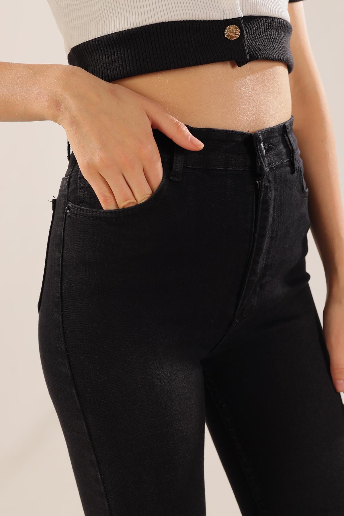 Siyah Yüksek Bel Dar Paça Pantolon 11012 - 4