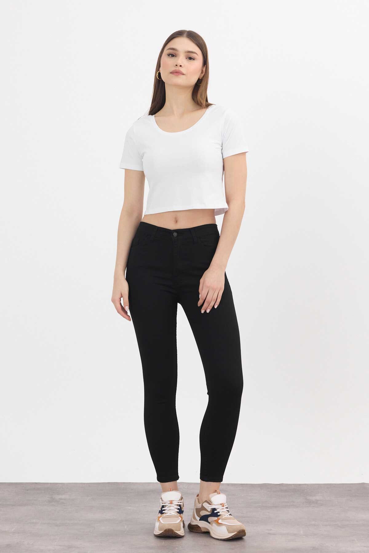 Siyah Dar Paça Skinny Pantolon 11013-1 - 2