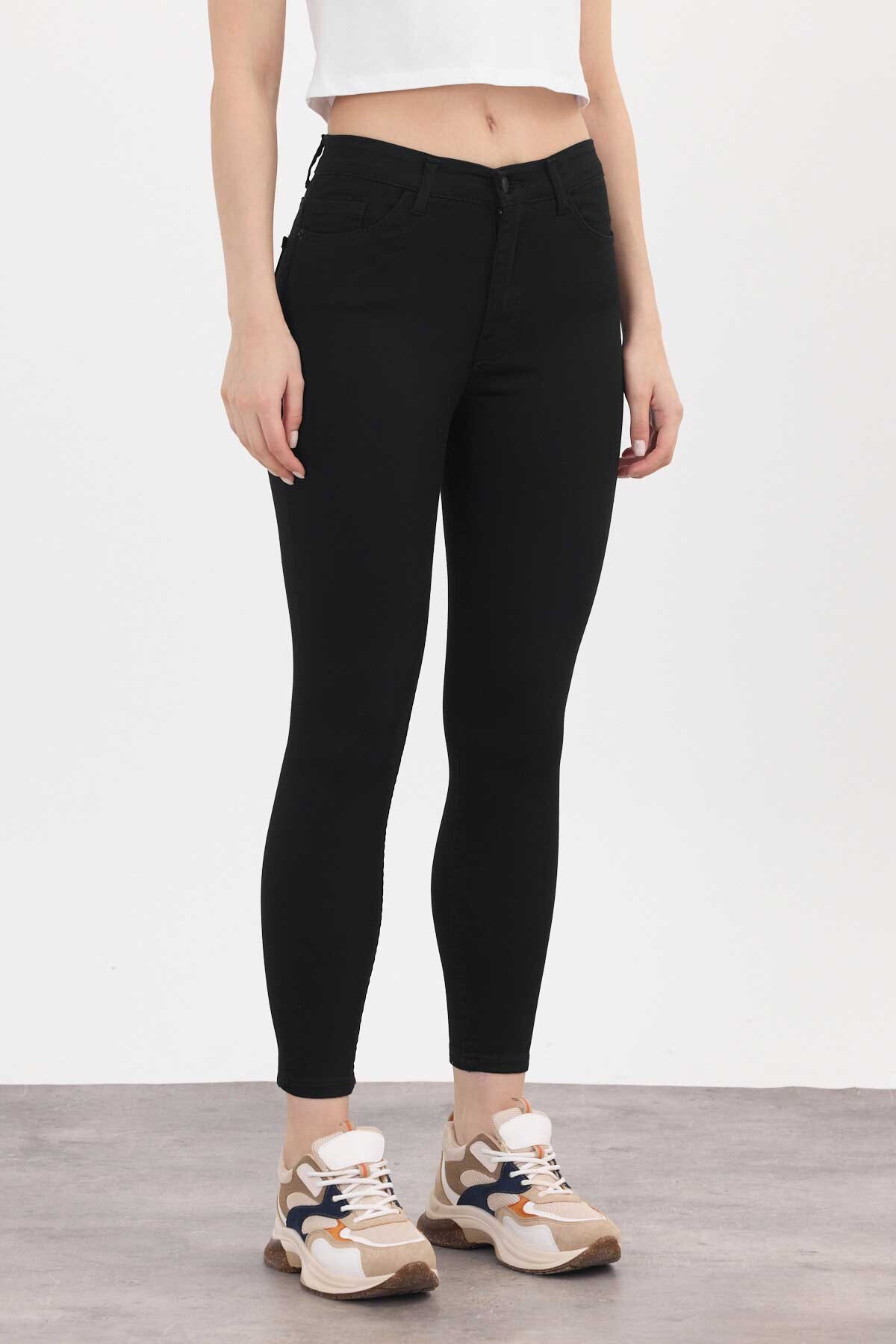 Siyah Dar Paça Skinny Pantolon 11013-1 - 5