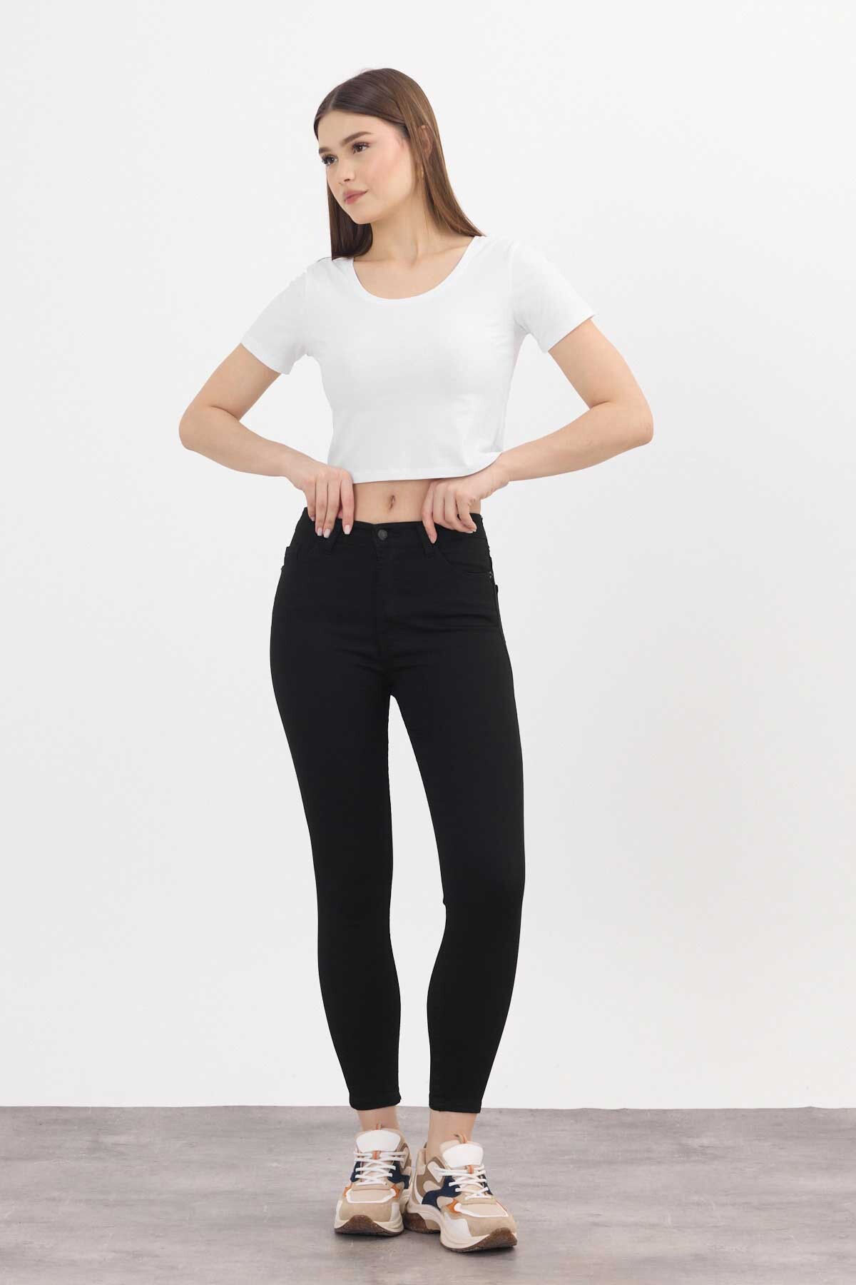 Siyah Dar Paça Skinny Pantolon 11013-1 - 8