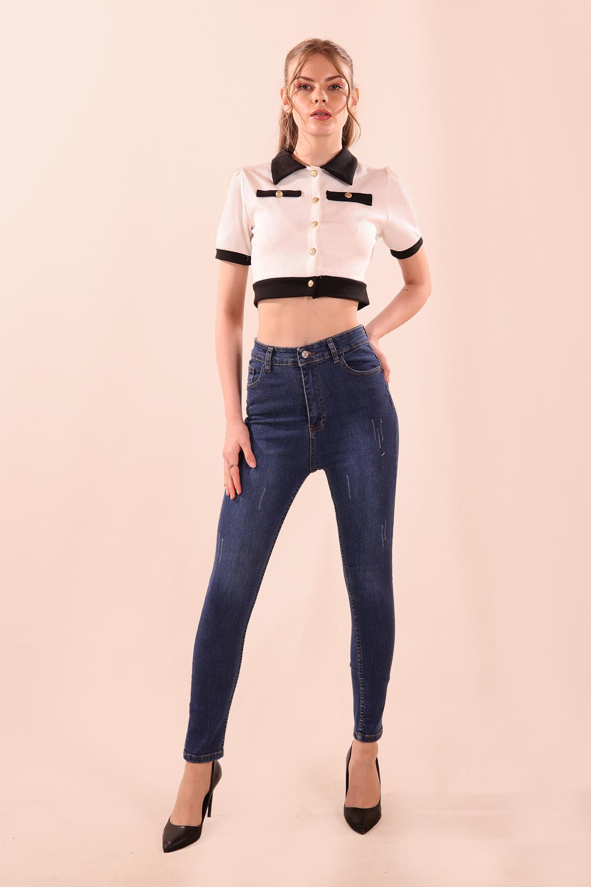 Koyu Mavi Tırnaklı Dar Paça Pantolon 11016 