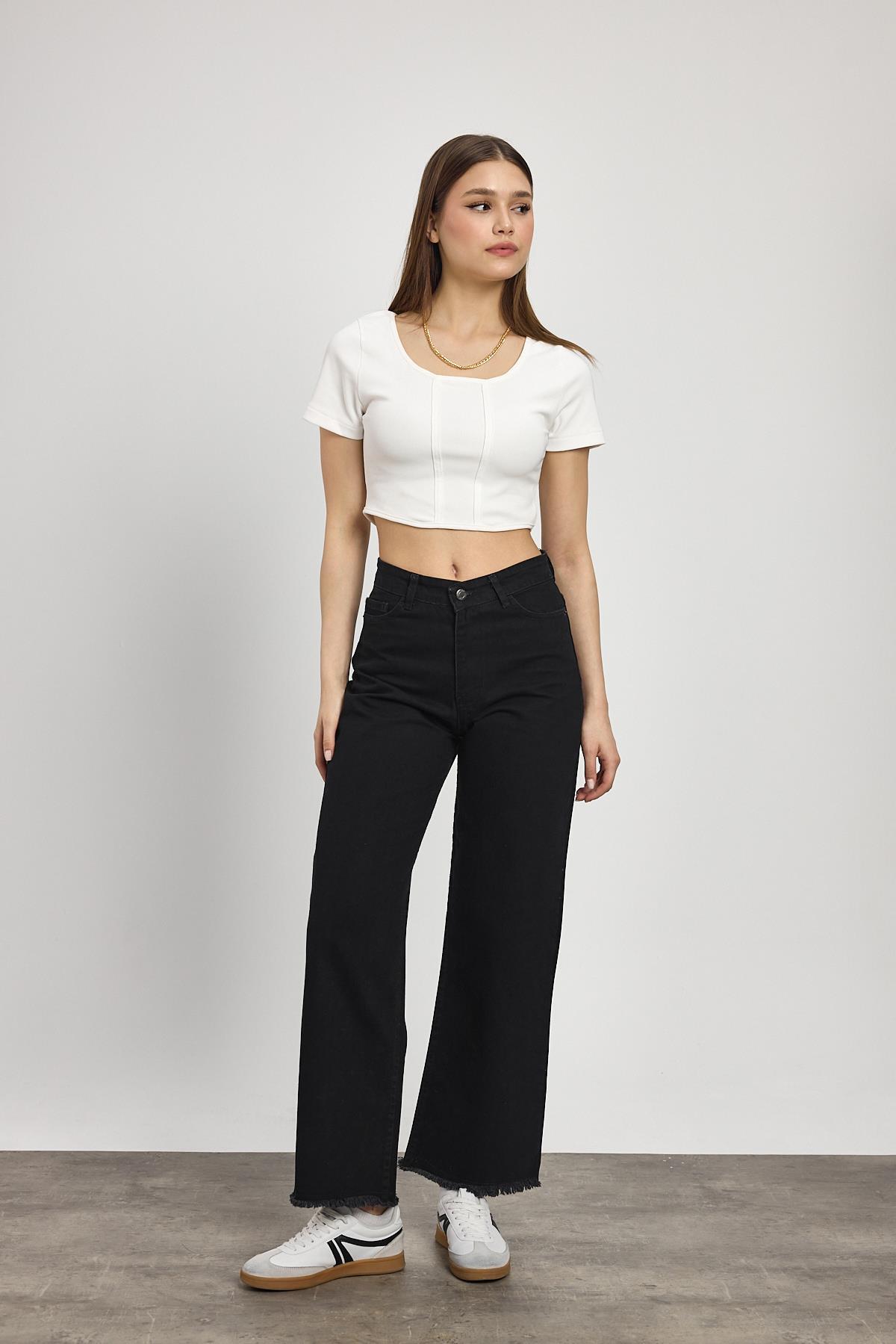 11020 Paça Püskül Detay Jean Siyah - 7