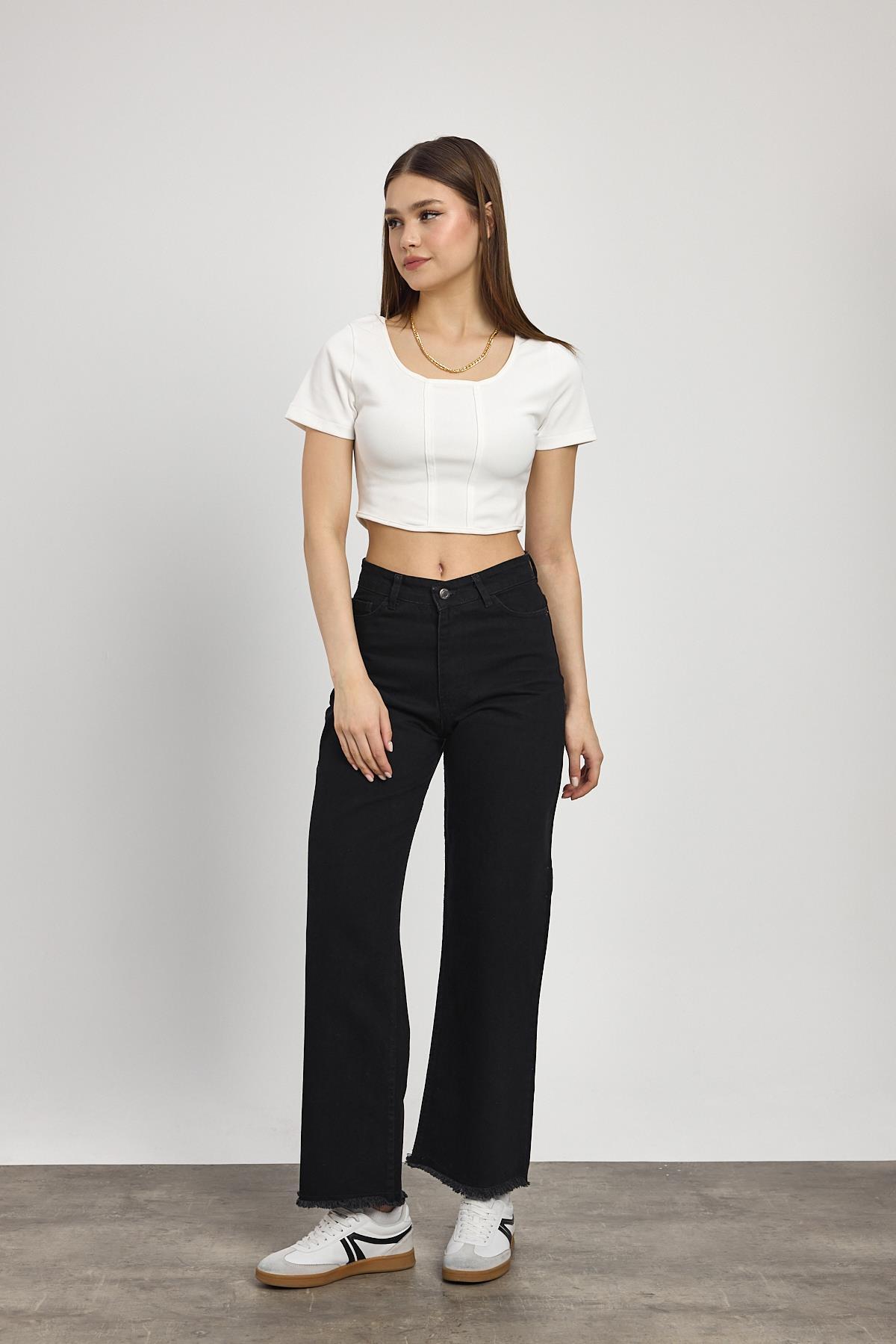 11020 Paça Püskül Detay Jean Siyah - 8