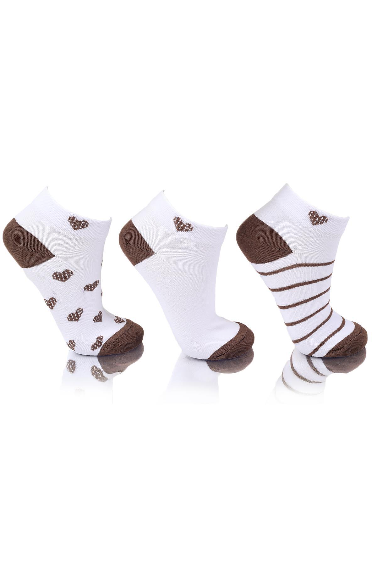 Beyaz Kalp Detay 3'lü Patik Çorap 1103 
