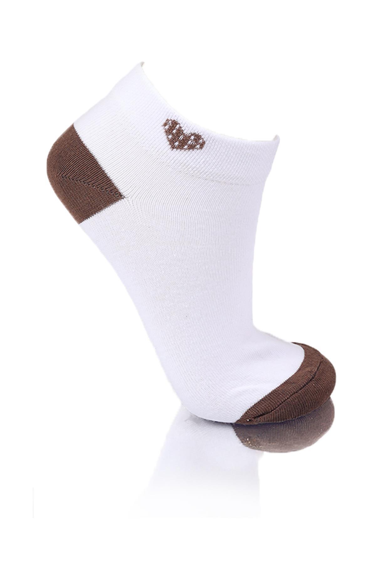 Beyaz Kalp Detay 3'lü Patik Çorap 1103 - 2