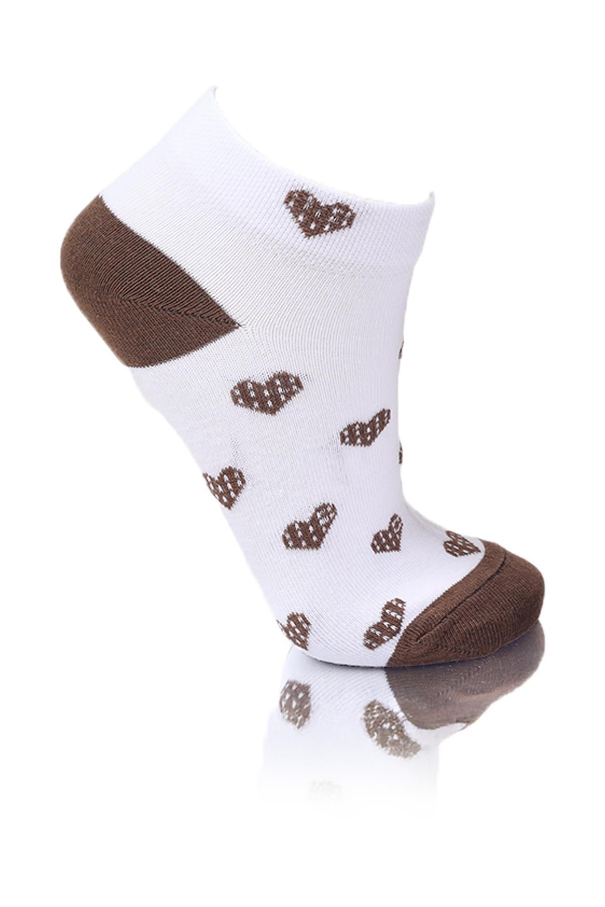 Beyaz Kalp Detay 3'lü Patik Çorap 1103 - 3