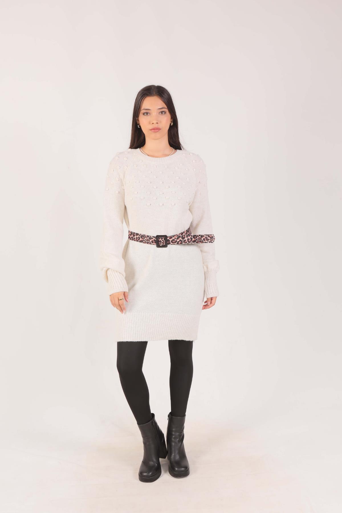 1105 Ponponlu Triko Tunik Ekru 