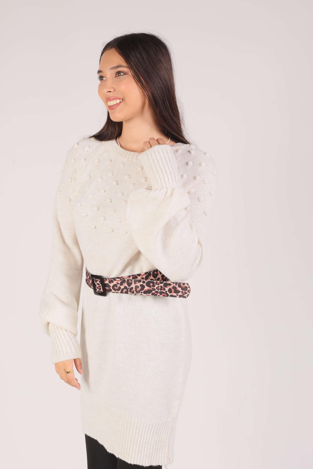 1105 Ponponlu Triko Tunik Ekru - 4