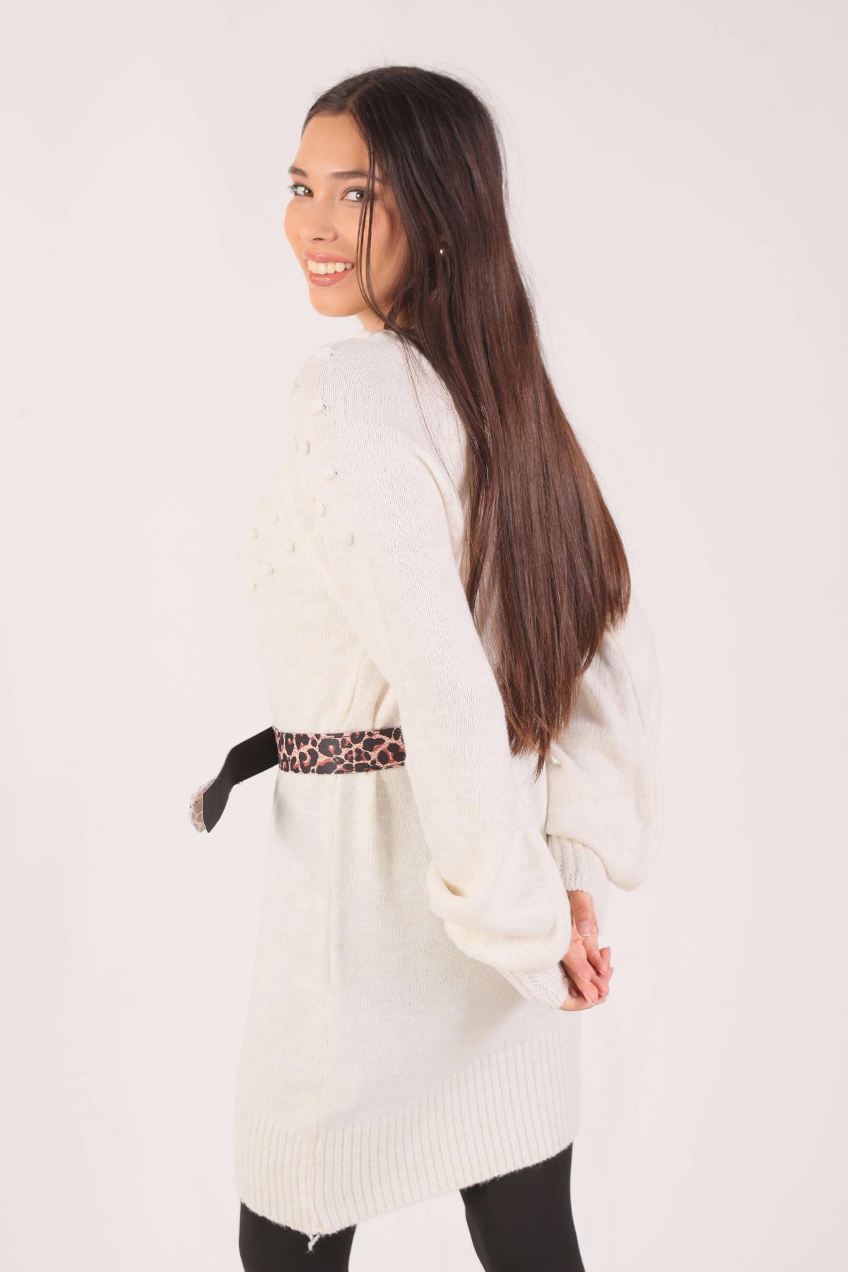 Ekru Ponponlu Triko Tunik 1105 - 3