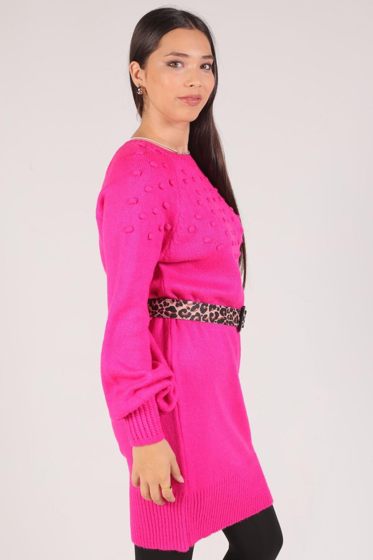Fuşya Ponponlu Triko Tunik 1105 - 1