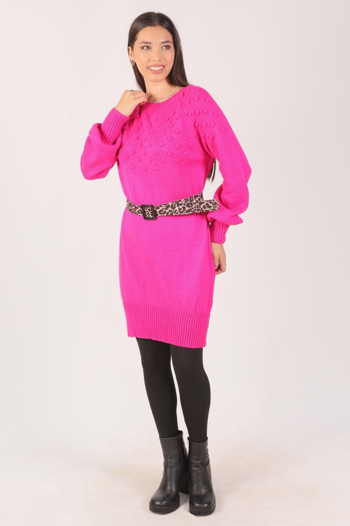 Fuşya Ponponlu Triko Tunik 1105 - 3