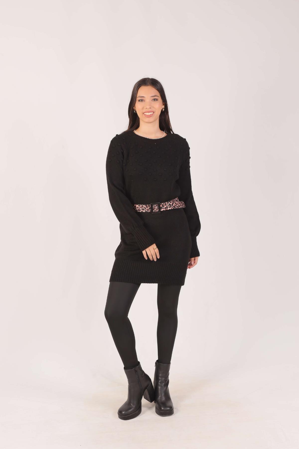 Siyah Ponponlu Triko Tunik 1105 - 2